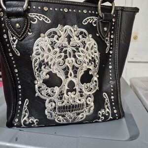 Montana West Black Tote with Skull Embroidery